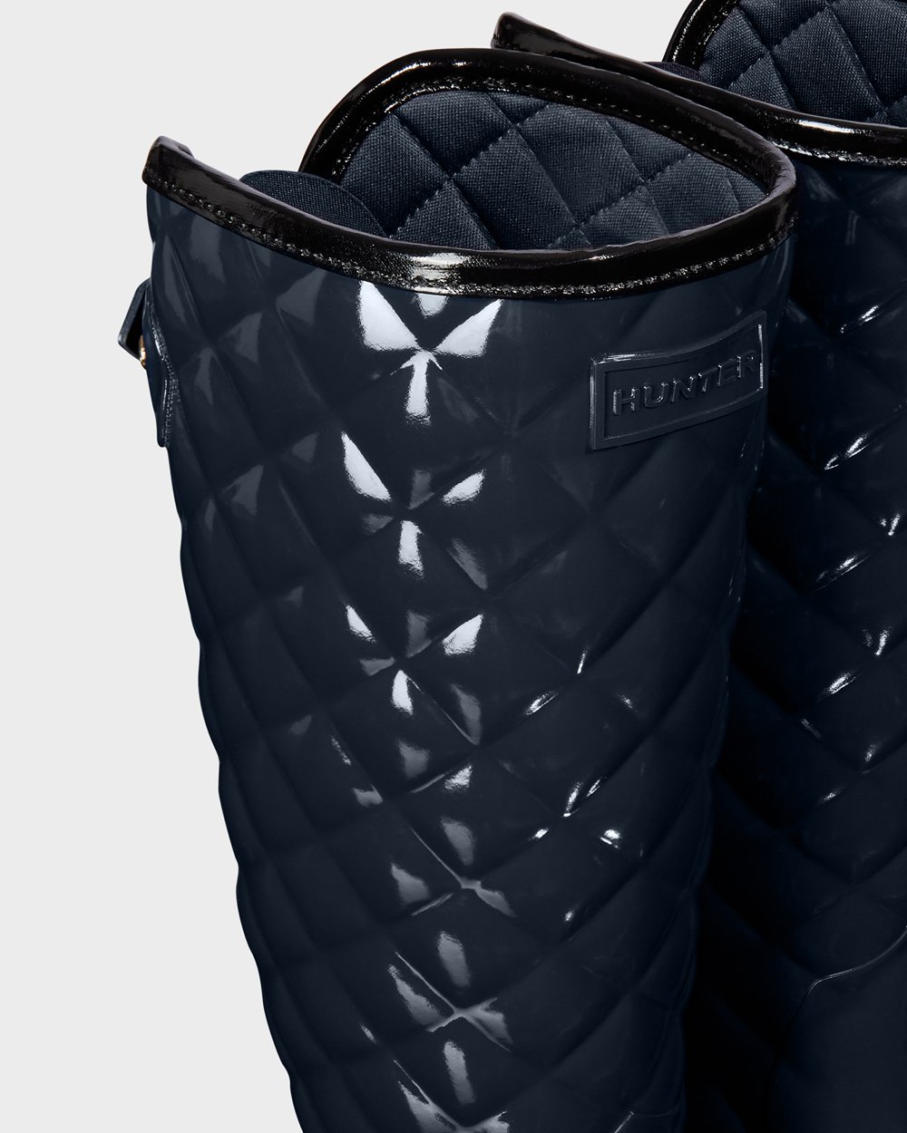 Womens Hunter Tall Rain Boots Navy - Refined Adjustable Quilted Gloss - 1469587-PH